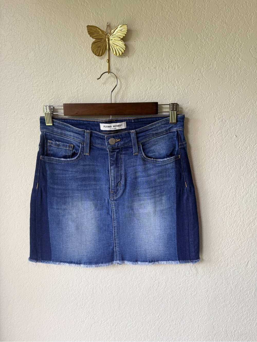 Flying Monkey Two-Tone Blue Denim Mini Skirt